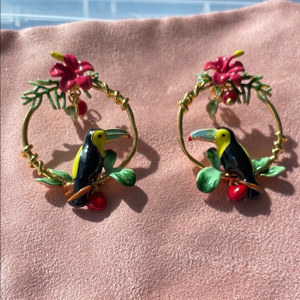 Les NEREIDES Tropical Toucan Hoop Earrings